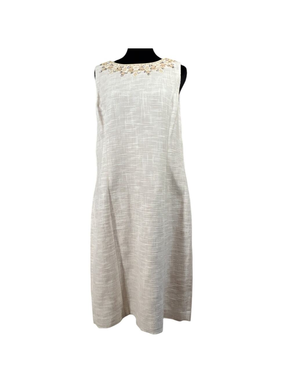 Talbots Ivory Sleeveless Tweed Sheath Dress Size 12 Beige Taupe Back Zip